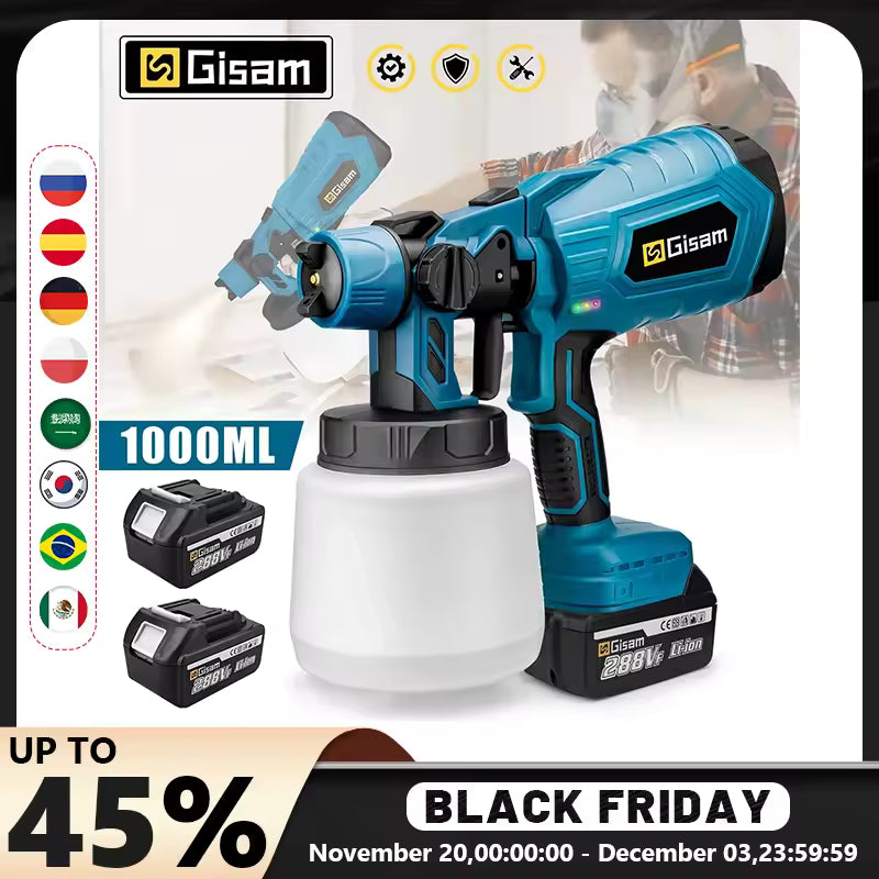 Pistola Pulverizadora Elétrica 1L - Alta Potência + 2 Baterias Extras - ÚLTIMAS UNIDADES