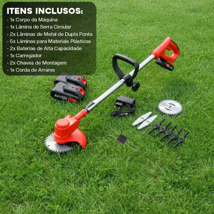 Roçadeira Elétrica Cortador De Grama Elétrico Recarregável 2 Baterias - 1 ANO DE GARANTIA