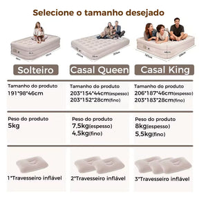 Colchão Inflável Casal Queen King Fortech Com Bomba Embutida Bivolt + Bolsa Bestway