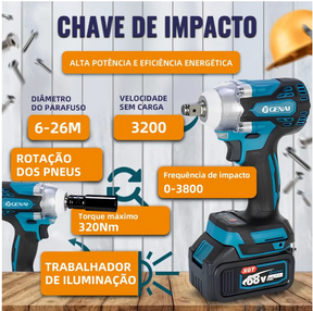 [OFERTA BLACK FRIDAY] Kit de ferramentas 4 em 1 Furadeira, Chave de fenda/Chave de impacto/Amolador/Martelo 2 baterias de 68 V Caixa - 1 ANO DE GARANTIA