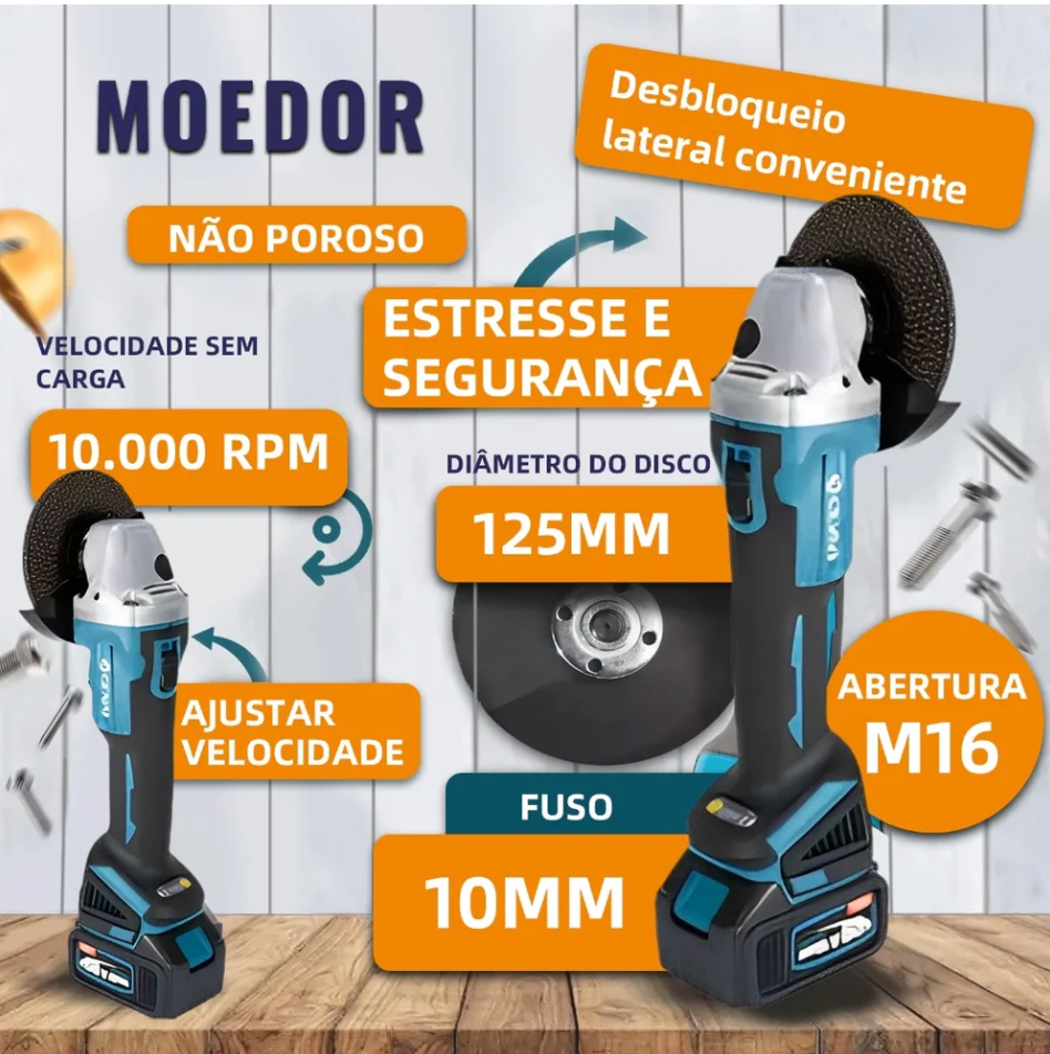 [OFERTA BLACK FRIDAY] Kit de ferramentas 4 em 1 Furadeira, Chave de fenda/Chave de impacto/Amolador/Martelo 2 baterias de 68 V Caixa - 1 ANO DE GARANTIA