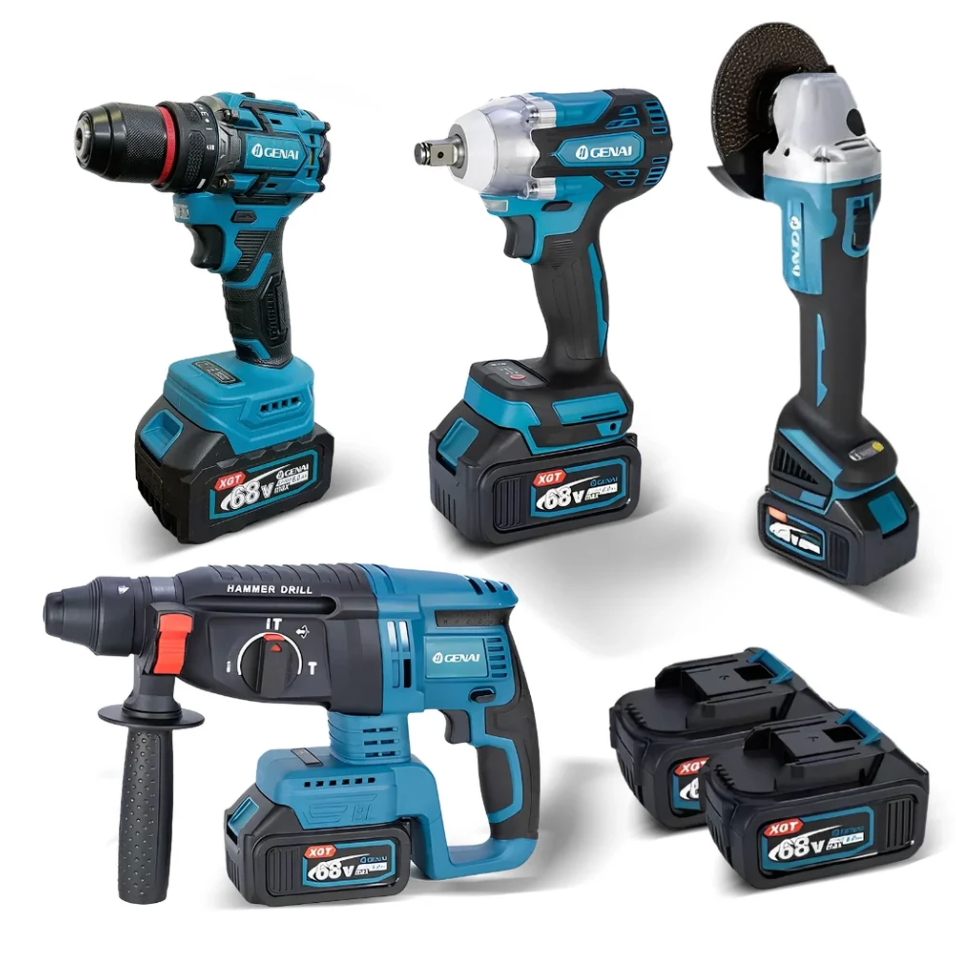 [OFERTA BLACK FRIDAY] Kit de ferramentas 4 em 1 Furadeira, Chave de fenda/Chave de impacto/Amolador/Martelo 2 baterias de 68 V Caixa - 1 ANO DE GARANTIA