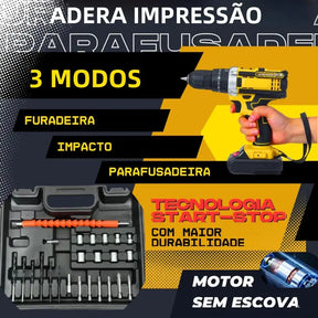 [PROMOÇÃO BLACK FRIDAY] Furadeira e Parafusadeira de Impacto Sem Fio 48v Recarregável, 2 Baterias, Estojo de Armazenamento e 28 Acessórios
